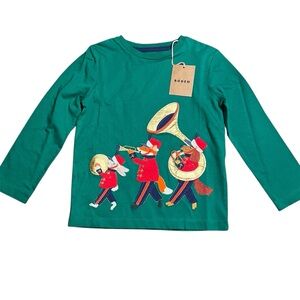 Mini Boden NWT Shirt Boys 3-4 Animal Appliqué Band Green Long Sleeve